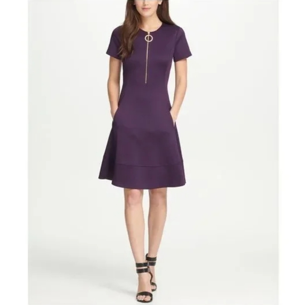 DKNY Rich Purple Midi Dress With Gold   Zipper